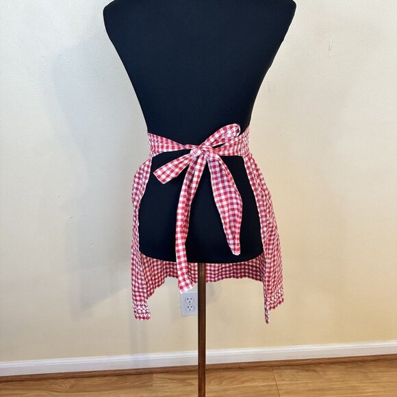 Womens Vtg Kitchen Apron Red Checkered Gingham Tie Back At Waist Cotton Retro - Picture 8 of 10